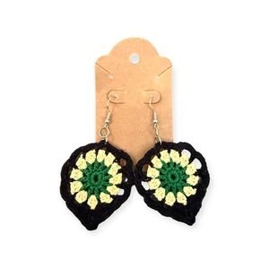 Hand Crafted Crochet Earrings - Black, Green, Yellow
